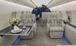 Light gray interior with bright blue accent in Global Express