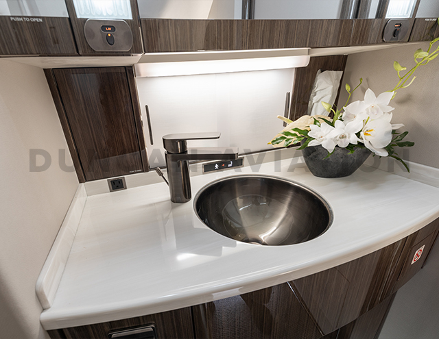 View of lavatory in refurbished Falcon 900