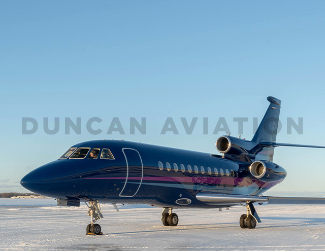 Falcon 900 Exterior with navy paint and light blue and magenta stripe