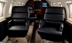 Sleek black upholstery in Hawker 800