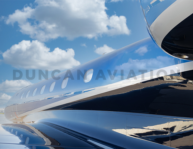 Close up of newly painted exterior of Embraer EMB500 by Duncan Aviation