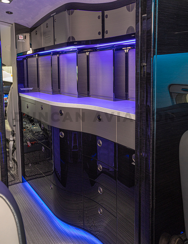 Galley in Challenger 604 with color changing led lighting