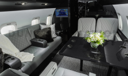 Challenger 604 interior in shades of gray and black