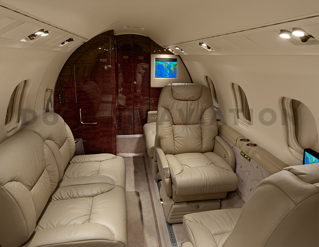Learjet 55 updated interior with cool brown upholstery