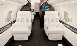 Bright white upholstery and interior with black accents in Global Express