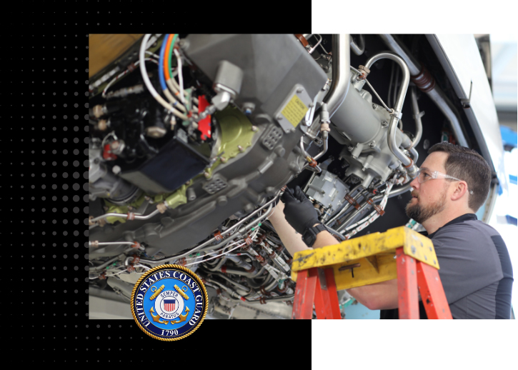 Aircraft technician working on the engine of a jet