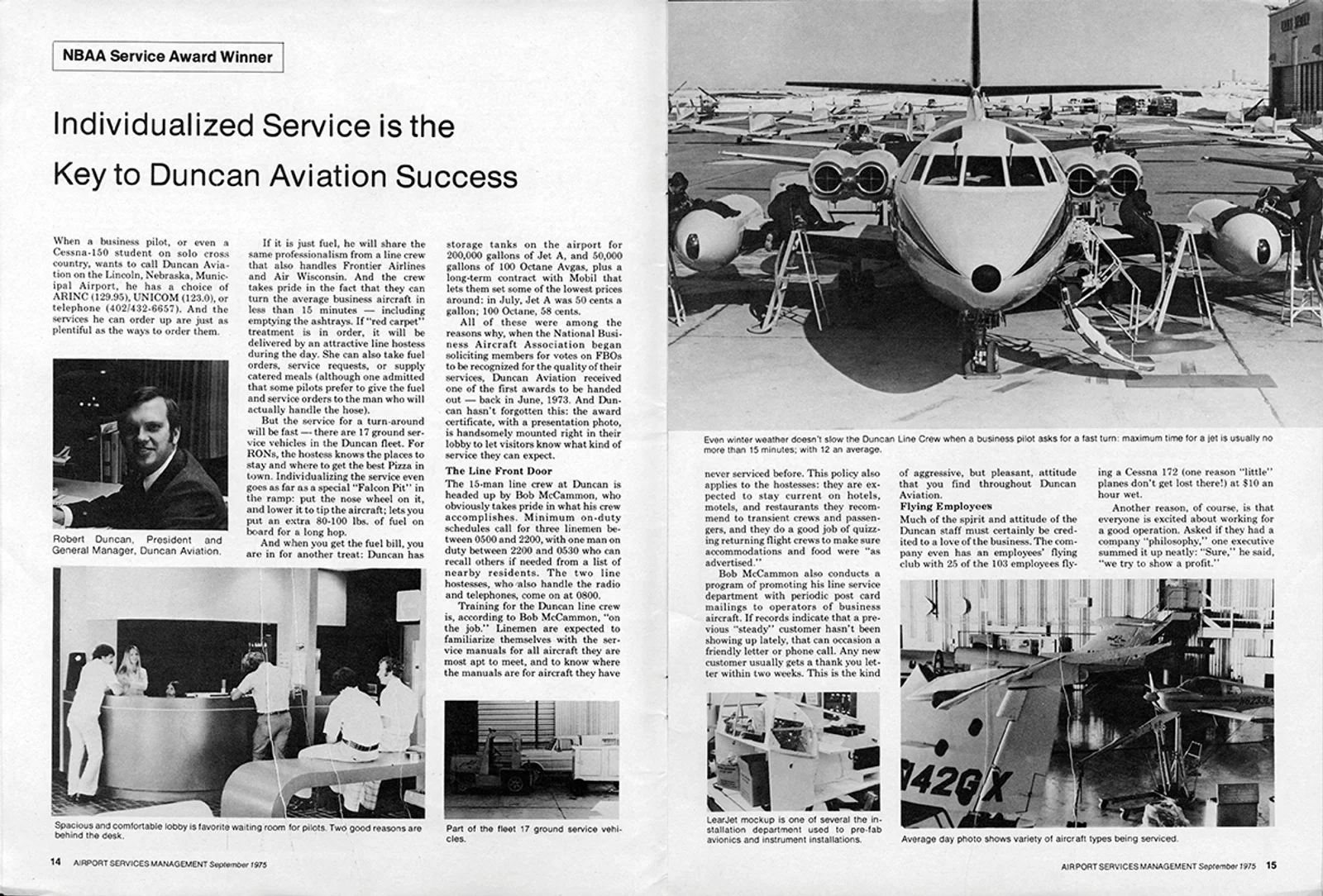 Duncan Aviation was NBAA&rsquo;s Service Award Winner in 1975.