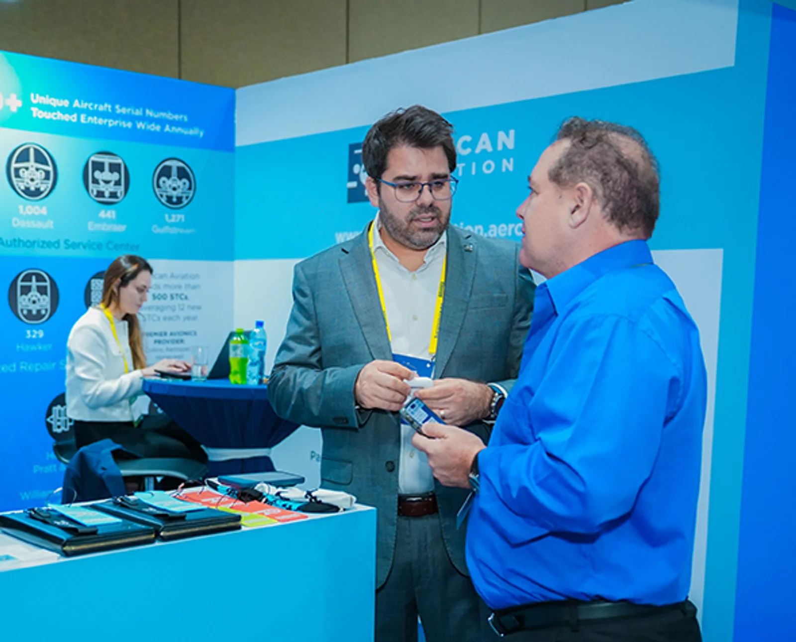 Our Marketing team supports 145 tradeshows annually around the world, with 36 being outside the US. Allan Orsi talks with a customer at one of the shows held in Brazil.