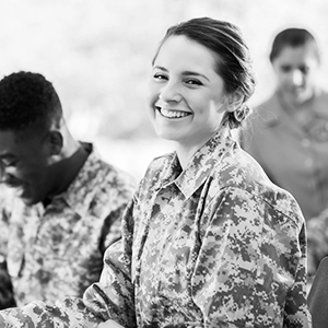 Female soldier smiling at camera